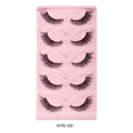 Five pairs of voluminous fox-style false eyelashes with clear bands on a pink tray - Natural Cross Style (HY5-3)