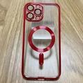 Transparant iPhone 16 Pro Max hoesje met rood gegalvaniseerd frame en MagSafe ring - China Rood