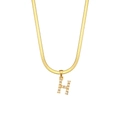 Golden flat snake chain necklace with an H pendant inlaid with white pearls for women - Style H