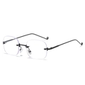 Fashion rimless square sunglasses with black metal temples and purple tinted lenses - Black Frame Clear Lens C6