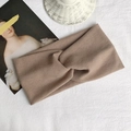 Knitted cross knot headband in khaki with ribbed texture for a stylish winter accessory - Khaki