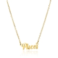 Detailed view of gold stainless steel necklace with 18K Pisces zodiac letter pendant - Pisces / Gold