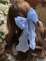 Elegant light blue chiffon ribbon bow hair clip for women with long flowing streamers - Blue with Edging