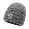 Berretto in maglia grigia con ricamo HB bianco e fodera in pile termico per uomo - grigio scuro