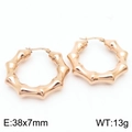 Bamboo style hollow hoop earrings in rose gold finish with dimensions 38x7mm - Bamboo Texture Hollow Earrings - Rose Gold