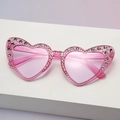 Pink heart-shaped sunglasses with sparkling rhinestones and UV400 translucent frames - Rhinestone Purple Frame Purple Lens