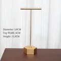 Golden T-bar earring display stand with hexagonal base, height 13.5cm, for jewelry storage - Hexagonal Base Large / Gold