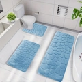 Blue 3-piece bathroom rug set with cobblestone texture and plush non-slip backing - Sky Blue Stone Pattern