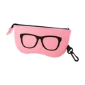 Pink felt glasses case with spectacles print, black zipper and swivel hook attachment - Pink Felt Glasses Bag