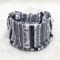 Bohemian style wide elastic headband featuring black and white geometric floral print - 121