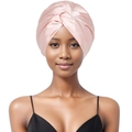 Pink double-layer satin sleeping cap with a twisted knot design for hair care - Pink