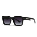 Square black sunglasses with purple gradient lenses and silver rivet accents - Black Frame Double Gray Gradient Lens