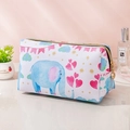 Portable large capacity PU makeup bag with white elephant and pink heart print - Small / Heart Blue Elephant