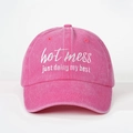Gorra de béisbol de algodón lavado rosa con bordado hot mess para un estilo vintage - Ajustable / Rosa Roja