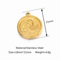 Golden stainless steel ocean wave pendant jewelry charm measuring 18mm by 21mm - Gold Wave Coin (DY1064-2)
