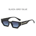 Retro black hexagonal sunglasses with gradient grey-blue lenses and gold accents - Black Frame Grey Blue Lens