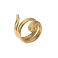 Snake-shaped spiral ring in 18k gold plating featuring detailed scales and three layers - Style 11/Snake Wrap