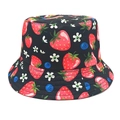 Chapeau bob noir à motifs de fraises et de myrtilles pour le soleil et les loisirs - M (56-58cm) / Noir