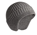 Men's dark gray thick ribbed knit winter beanie with ear flaps for cold protection - Grey No Brim