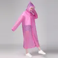 Pink translucent hooded long raincoat with drawstring and white buttons for women - Pink