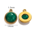 14mm round green natural stone pendant with gold stainless steel frame for DIY jewelry - Large (14mm) / Green Agate