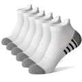 6-pack of white cotton athletic ankle socks with grey toe and black stripes for men - Free Size 39-47 / White