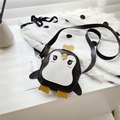 Cute black penguin shaped mini crossbody bag for kids with adjustable strap - Black