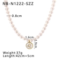 Détail du collier de perles signe Lion en or 18K avec dimensions et pendentif coquillage - Lion (NB-N1222-SZZ)