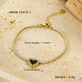 Detail shot of heart pendant on a gold bracelet showing 17+4cm length and size - 17+4cm / Gold Heart Black Rhinestone(NMSB-F2410-1)
