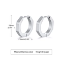 Polished silver stainless steel octagonal hoop earrings for women in 18mm size - Silver Octagon Hoop Earrings
