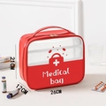 Portable red and white medical storage bag with handles and double zipper for home and travel - Large / Transparent Red