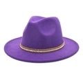 Detail of purple wide brim jazz hat featuring a leather band with rhinestones and rivets - M (56-58cm) / Purple