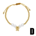 Golden bead and pearl bracelet featuring a butterfly pendant with a yellow braided cord - Butterfly Style (D)