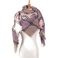 Pink and purple plaid loop yarn scarf with fringe detail on display mannequin - Purple Plaid