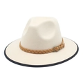 Chapeau Fedora en feutre de laine beige de style britannique avec ruban tressé marron - M (56-58cm) / Poche zippée