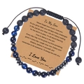 Detail of blue tiger eye and lava stone beads on Morse code bracelet with gift card - To My Son Style (With Card)
