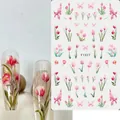Detail of F1027 nail art stickers with pink tulips and butterflies on clear nails - F1027 (Tulip Butterfly)
