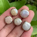 Five natural baroque pearls with gold plated edges in various shapes held in hand - No.35 Width 11-13mm Through Hole