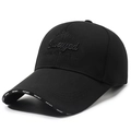 Zwarte outdoor baseballcap met 3D borduursel en sporttekst op de rand van de klep - Verstelbaar / Zwart met zwart borduursel