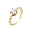 Vergoldeter geometrischer Ring mit funkelndem Solitär-Zirkon in Mikro-Pavé-Fassung - Einstellbar Offen / Gold Weißer Zirkonia Stil (12579)
