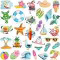 Set di toppe ricamate a tema estivo con fenicotteri e palme per decorazione vestiti - Set a tema estivo da 30 pezzi (X15SD-286-YT)