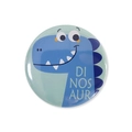 Dettaglio della spilla in latta con dinosauro azzurro per feste di compleanno bimbi - Taglia unica / Base Blu Chiaro Dinosauro Animato (DINOSAUR)