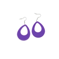 Close-up of purple teardrop acrylic earrings with silver metal hooks on white background - Purple