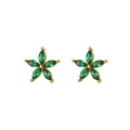 Eleganti orecchini a lobo a fiore placcati in oro con zirconi verdi marquise - Mini Fiore a Cinque Petali Intarsiato Zirconia - Verde