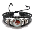 Bracelet lumineux en cuir de football américain avec des perles en argent réglables - Ballon de rugby