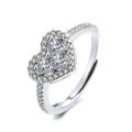 Adjustable silver heart ring with princess-cut cubic zirconia in a halo cluster setting - J0318-Princess Square Heart Pave