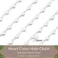 Chaîne à maillons en forme de cœur en acier inoxydable argenté, taille 4.5x10mm - Chaîne à Trous Horizontaux en Coeur 4,5x10mm 1m