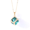 Teal crystal pendant necklace with irregular shape and vintage gold plated frame - Gold Edge Teal Blue Cube 20mm - Pendant Only
