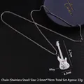 Rock guitar pendant necklace with leaf texture and stainless steel chain - Guitar No.32 + 70cm Steel Chain