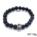 Volcano stone and matte onyx beaded bracelet with metal initial P letter bead - Letter P (KB122512-Z) / 8mm